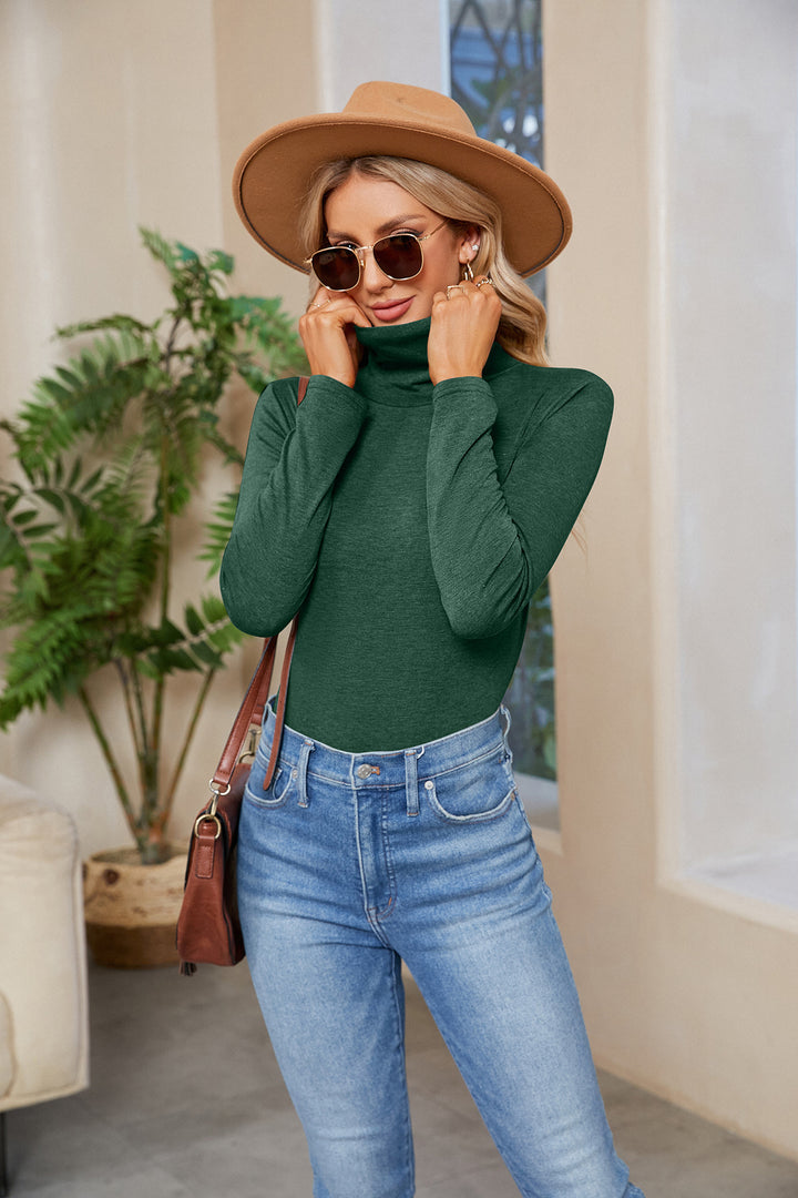 Damen Figurnahe Stretch-Jersey Rollkragenoberteil mit langem Arm Drune