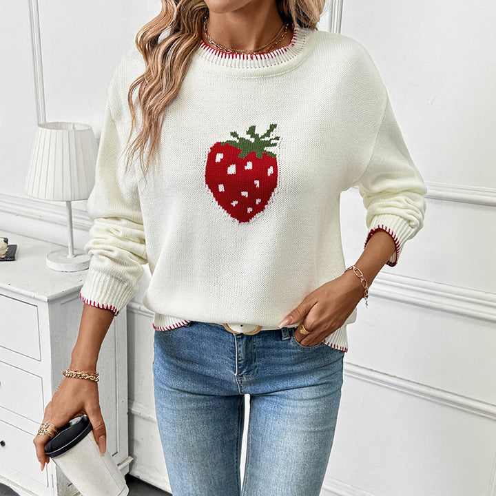 Damen Verspielter Pullover mit Erdbeer-Motiv Drune