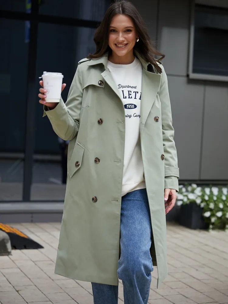 Damen Trenchcoat mit doppelter Knopfleiste und Taillengürtel Drune