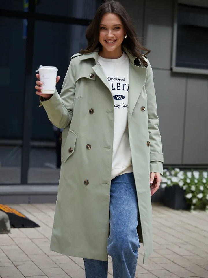 Damen Trenchcoat mit doppelter Knopfleiste und Taillengürtel Drune