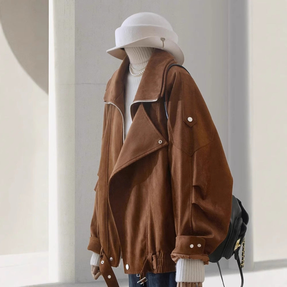 Damen Modische Wildlederjacke mit asymmetrischem Schnitt Drune