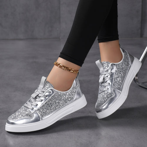 Damen nan Glitzer-Freizeitsneaker mit Metallic-Details, gepolstertem Einstieg und rutschfester Gummisohle Drune
