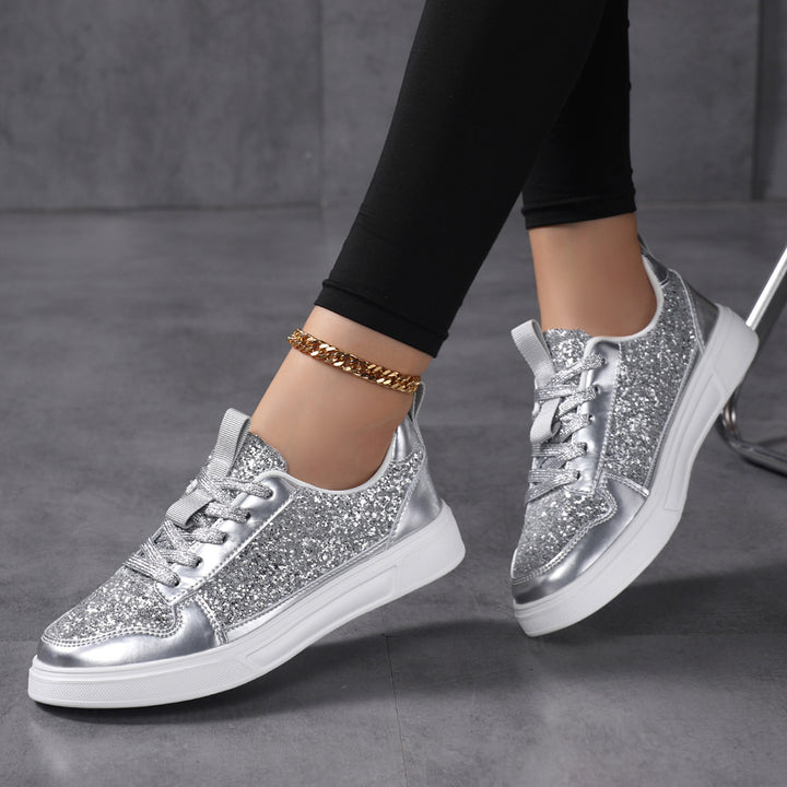 Damen Glitzernde Sneakers mit verspiegelter Zehenkappe und bequemer Polsterung Drune