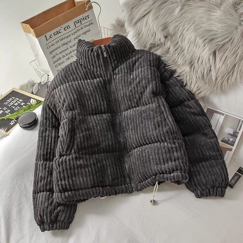 Damen nan gesteppte Cord-Optik Teddyjacke mit Stehkragen elastischen Bündchen und Kordelzug Drune