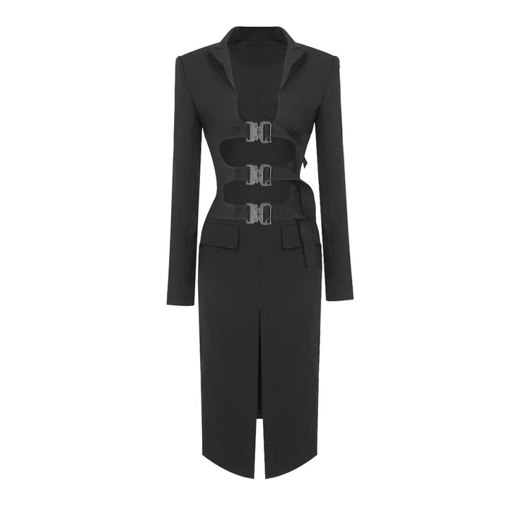Damen elegant geschnittenes Blazer-Kleid mit kontrastierenden Schnallen Drune