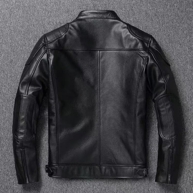 Herren Vintage Biker-Lederjacke mit Stehkragen und gesteppter Schulterpolsterung Drune