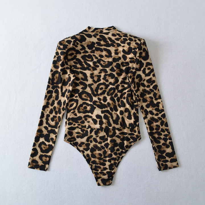 Damen Body mit elegantem Leopardenmuster und tiefem V-Ausschnitt Drune