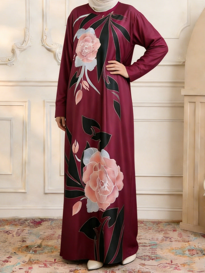 Damen Maxikleid im Kaftan-Stil mit handbemaltem Blumenprint Drune