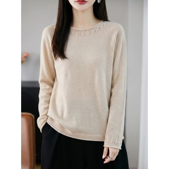 Damen Leichter Feinstrick-Rundhalspullover mit Ajourspitzen‑Detail und legerer Silhouette Drune