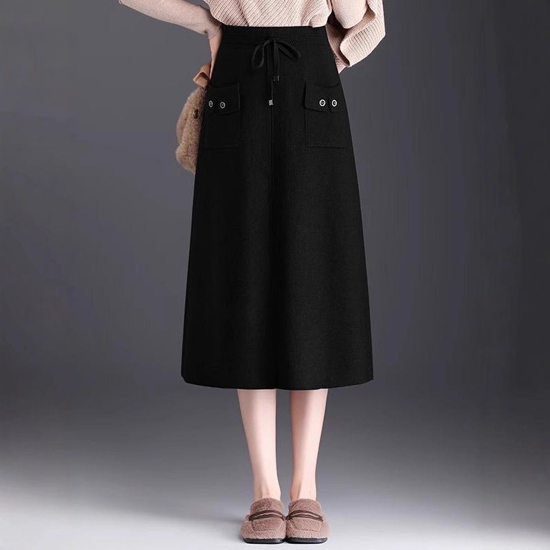 Damen Modischer Maxirock mit Taschen und Bindegürtel Drune