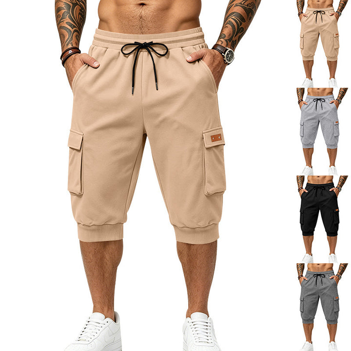 Herren Dreiviertel-Sweat-Cargo mit elastischem Bund, Kordelzug und Mehrfachtaschen Drune