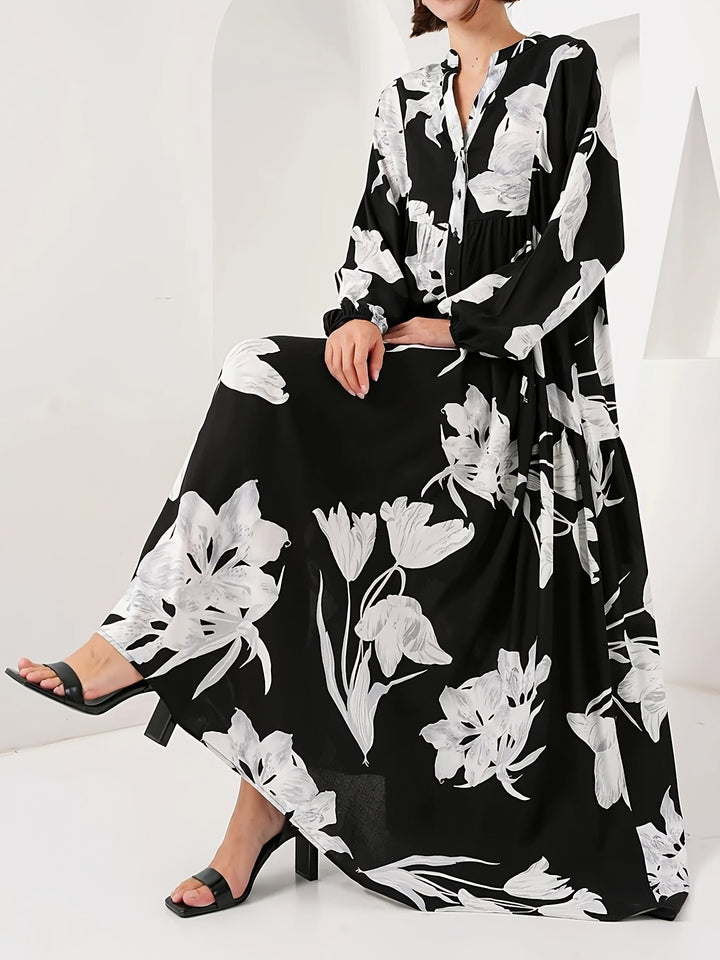 Damen Maxikleid mit floralem Print und elegantem Knopfdesign Drune