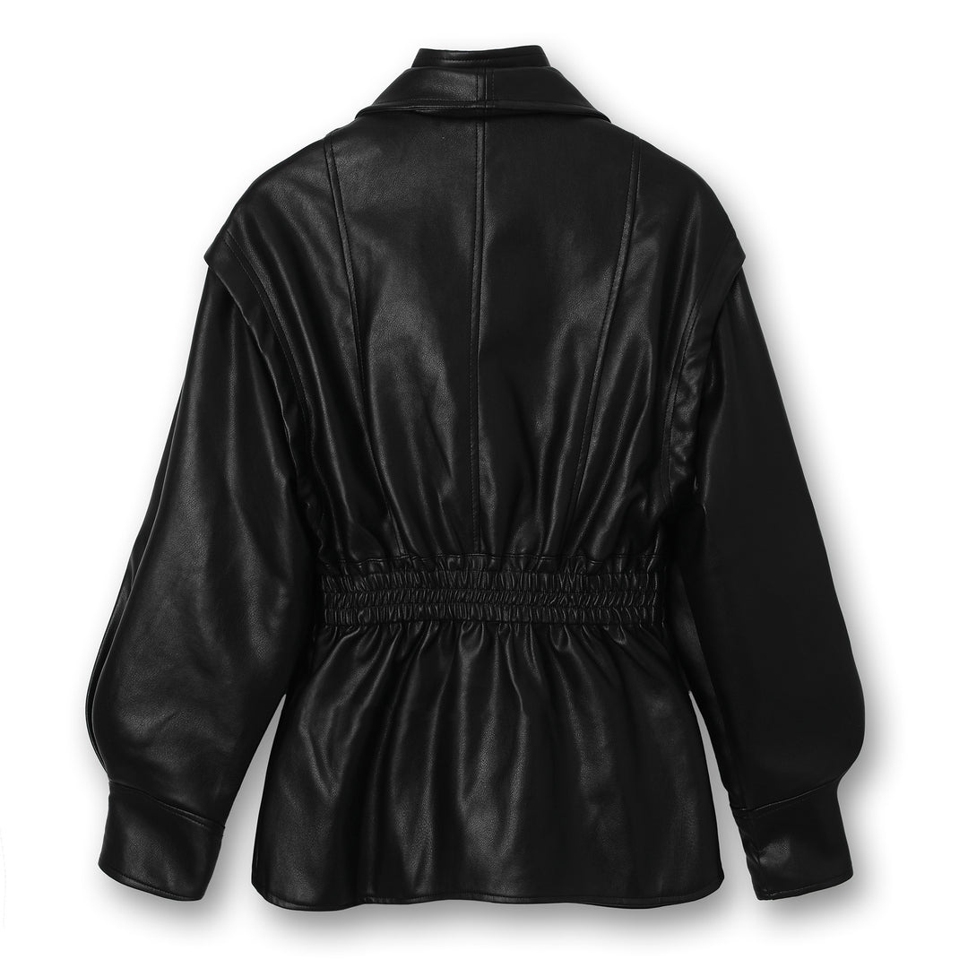 Damen Modische Lederjacke mit Volant Drune
