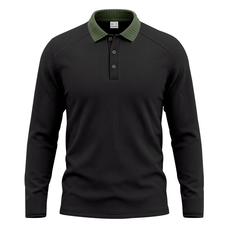 Herren Langarm-Polo aus feinem Rippstrick mit Kontrastkragen und Knopfleiste Drune
