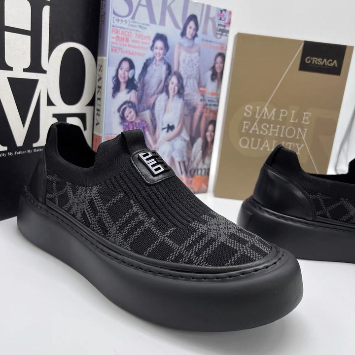 Herren Strick-Slip-on-Sneaker mit elastischem Schaft und dicker Plateau-Sohle Drune
