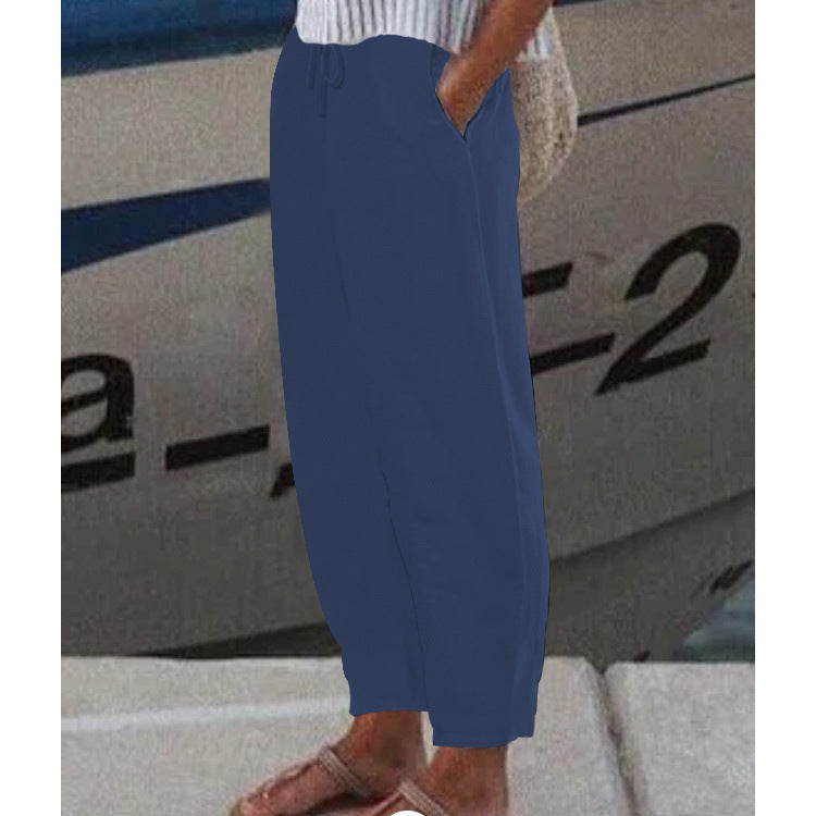 Damen Ankle Harem Hose mit Kordelzug, Seitentaschen und elastischem Knöchelbund Drune