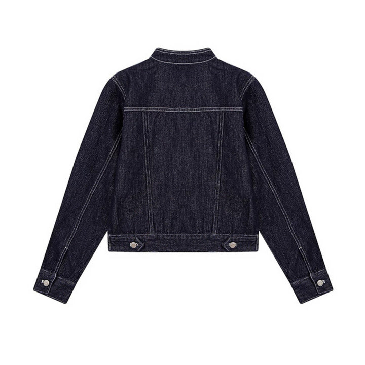 Damen Taillierte Jeansjacke mit Stehkragen, Ziernähten und Metallknopfverschluss Drune