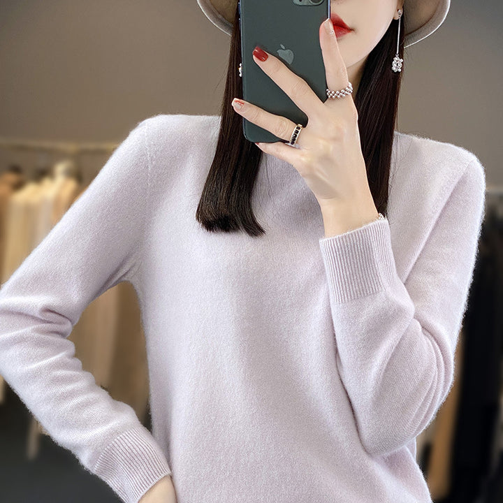 Damen Luxuriöser Feinstrick-Rundhalspullover mit softem Fluffy‑Finish und schmaler Bündchenform Drune