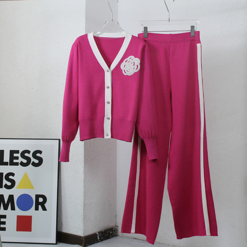 Damen Strick-Loungewear-Set mit eleganter Knopfleiste und modischen Details Drune