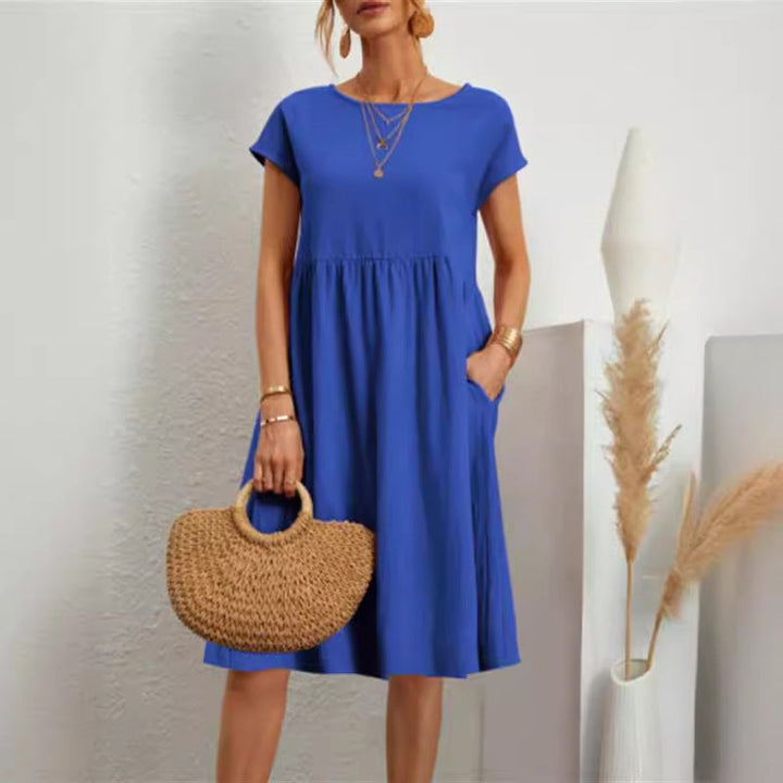 Damen Freizeitleinenkleid mit leichtem Schnitt und Taschen Drune