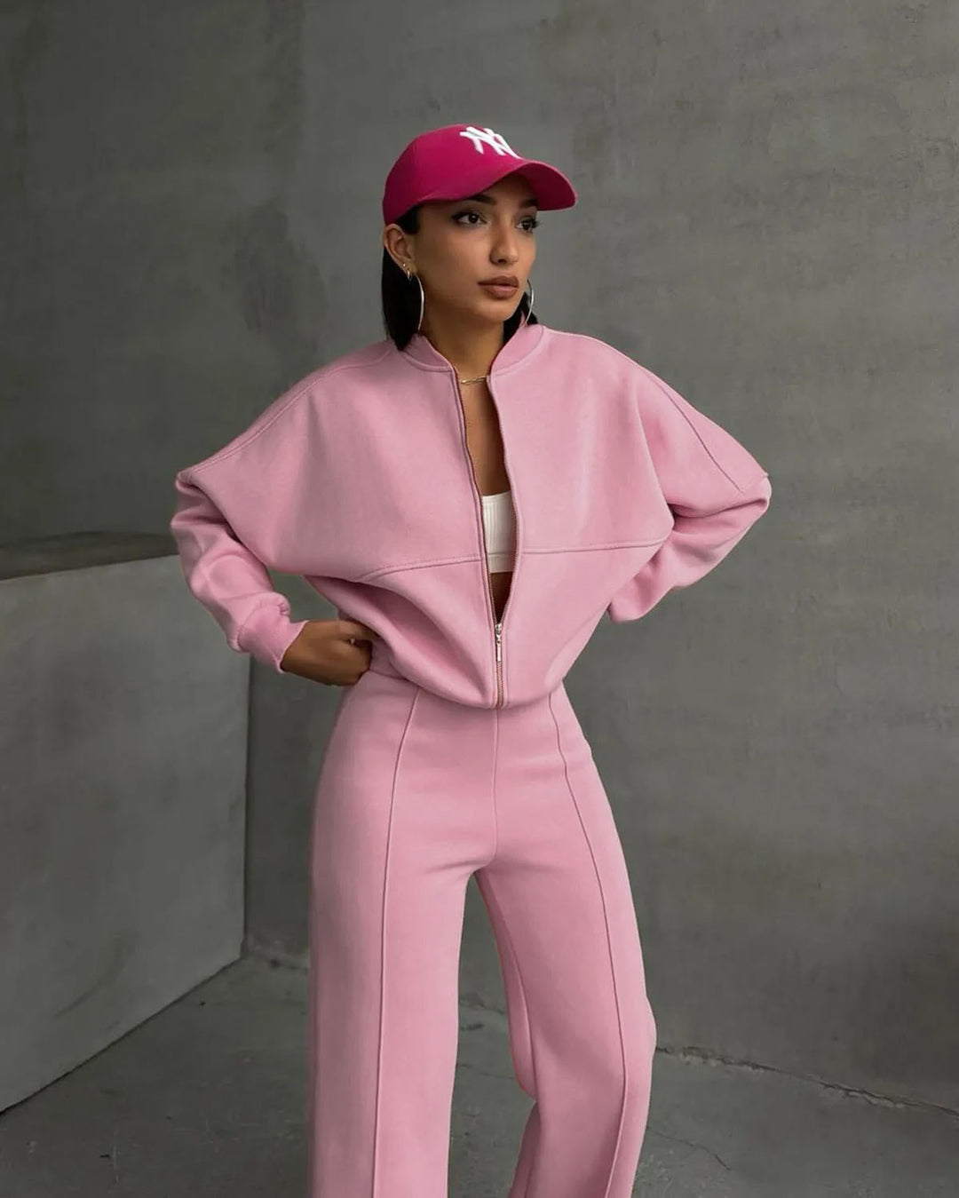 Damen Sportliche Oversize Trainingsjacke und Hose Set Drune