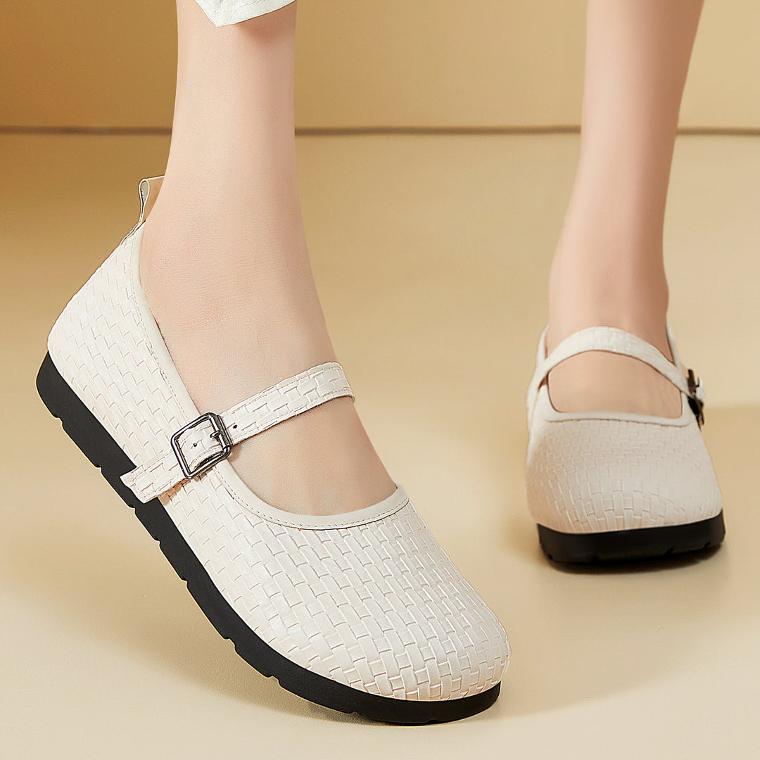 Damen nan Mary-Jane Ballerina-Slipper mit gewebter Oberflächenstruktur, verstellbarem Riemen und stoßdämpfender Leichtsohle Drune