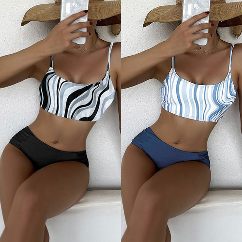 Damen Bikini-Set mit eleganten Streifen und hohem Bund Drune