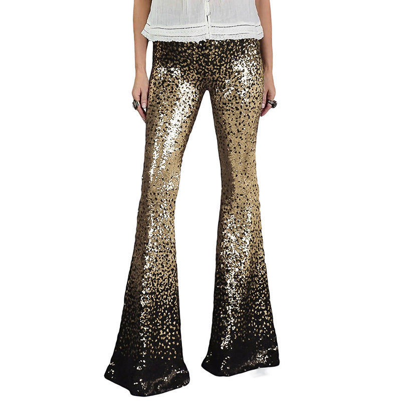 Damen Glitzernde Schlaghose mit luxuriösem Pailletten-Muster Drune