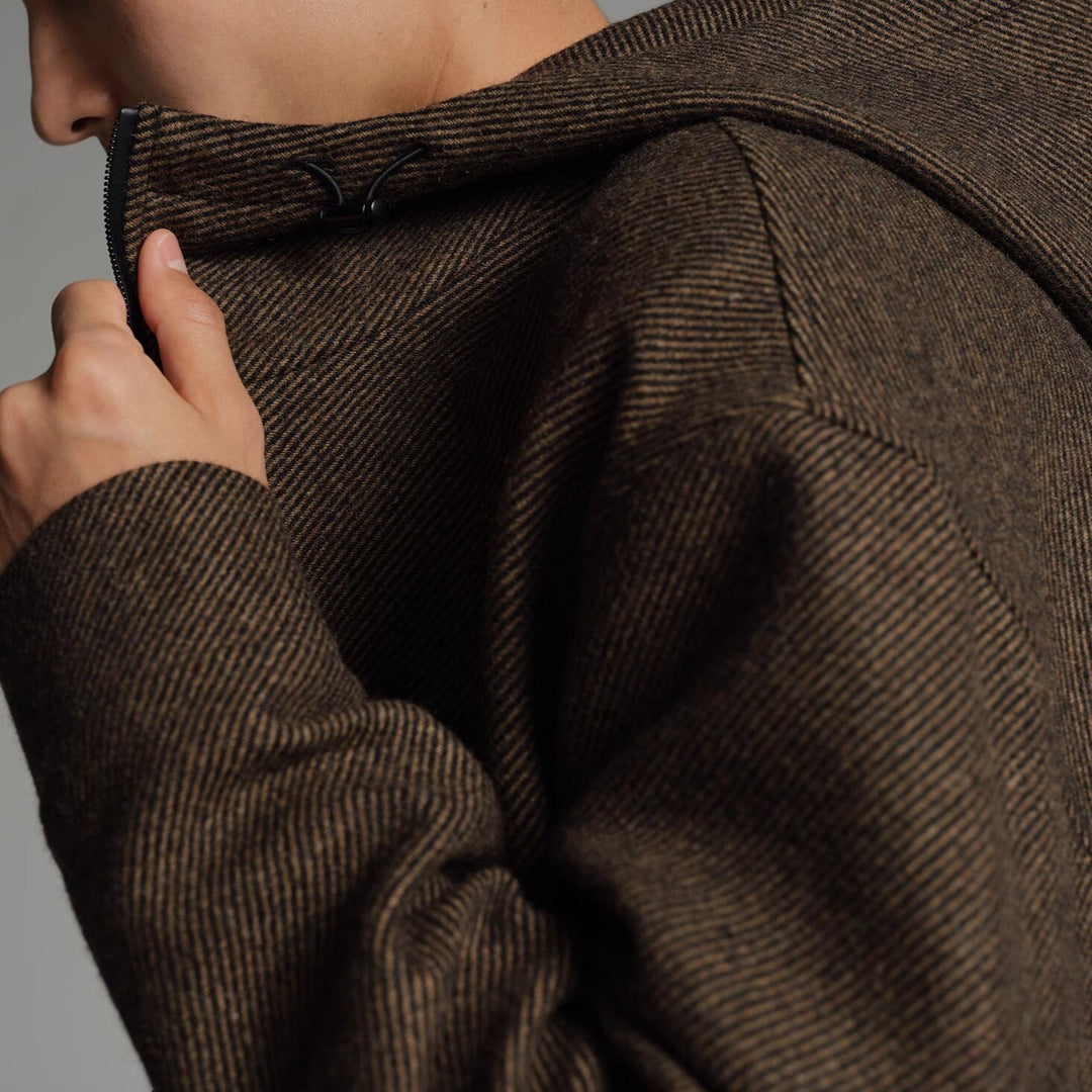 Herren Kurze Wollmisch-Kapuzenjacke mit Reißverschluss und elastischem Saum Drune