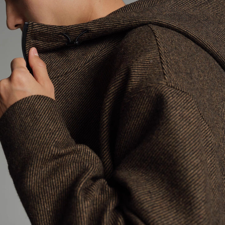 Herren Kurze Wollmisch-Kapuzenjacke mit Reißverschluss und elastischem Saum Drune