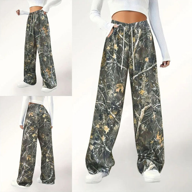 Damen Camouflage Palazzo-Hose mit elastischem Bund und komfortablem Schnitt Drune