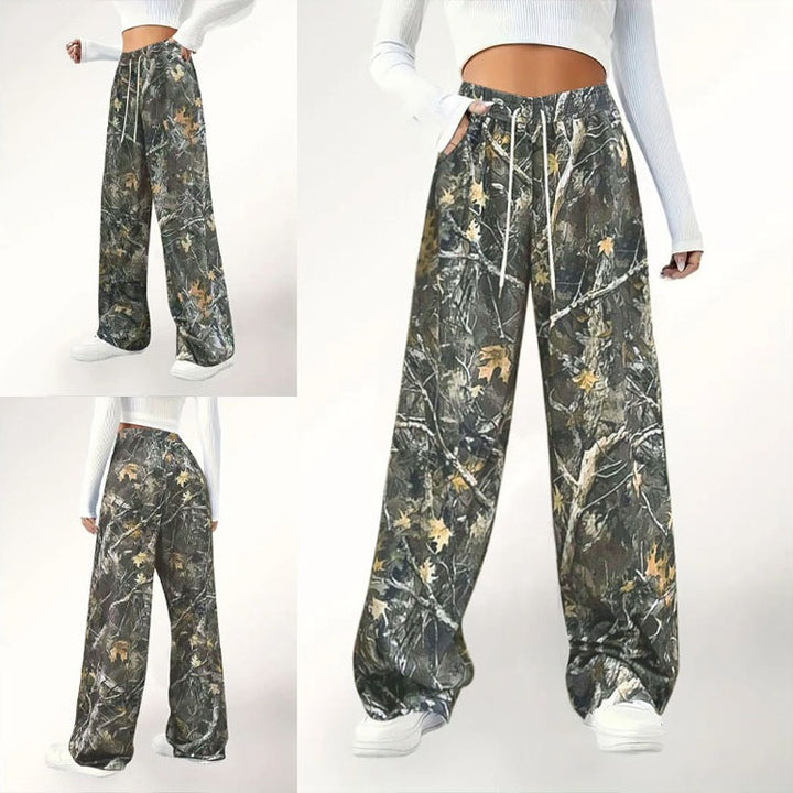 Damen Camouflage Palazzo-Hose mit elastischem Bund und komfortablem Schnitt Drune