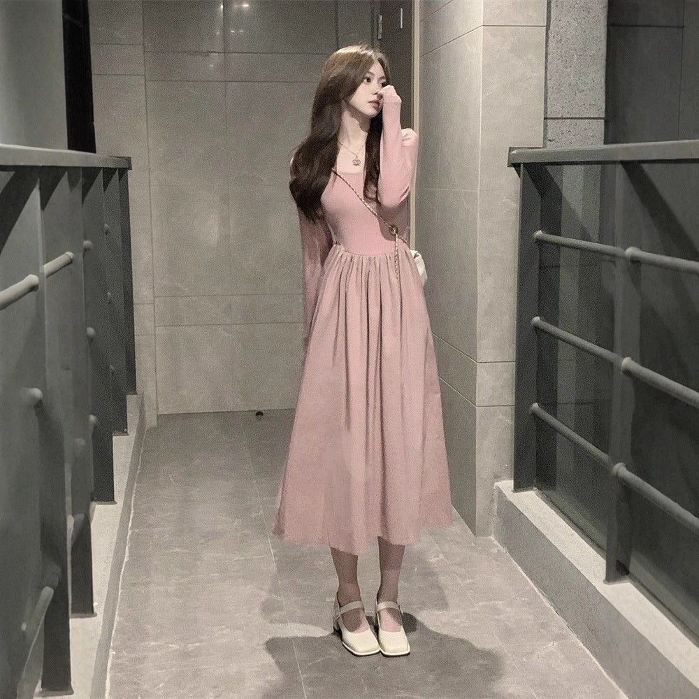 Damen langärmliges Midi-Kleid mit schwingendem Rock und dekorativen Puffärmeln Drune