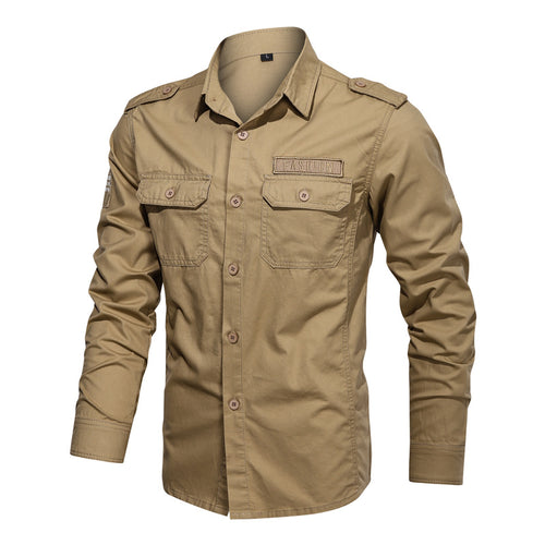 Herren  Slim-Fit Fieldshirt aus robustem Baumwoll-Canvas mit Schulterklappen und aufgesetzten Brustpatten Drune