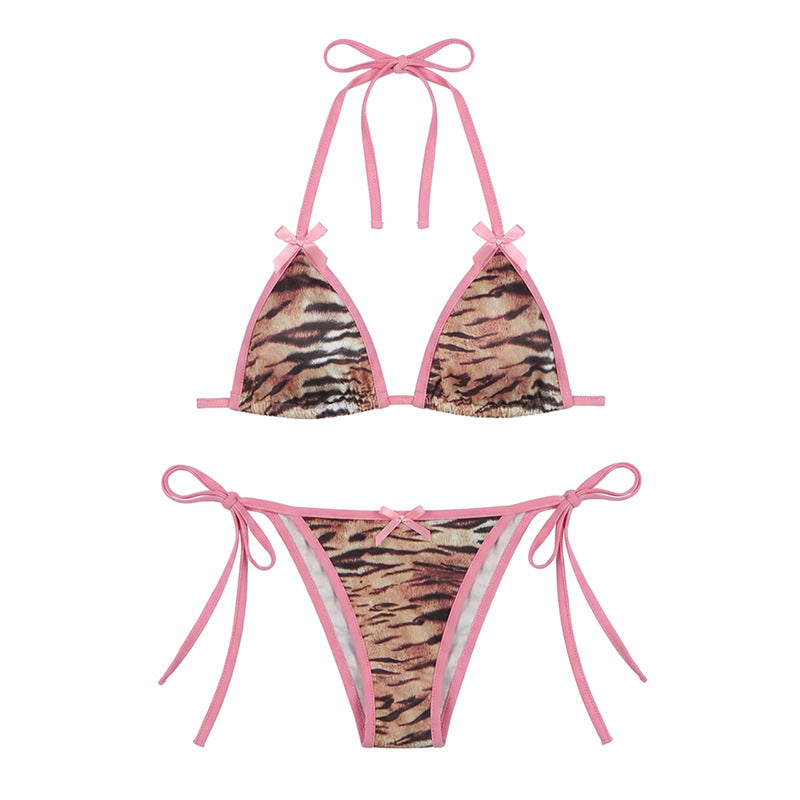 Damen Bikiniset mit animalischem Muster und verspielten Riemen Drune