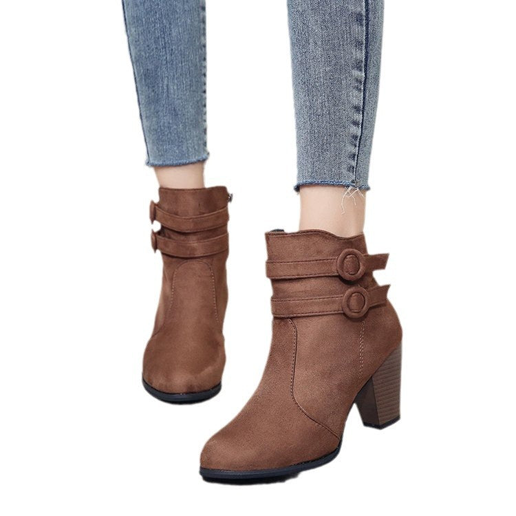 Damen Ankle-Boots mit dekorativen Riemen und elegantem Absatz Drune