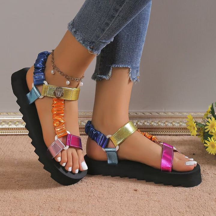 Damen Trendige Sandalen mit elastischen Riemen und modischem Farbdesign Drune