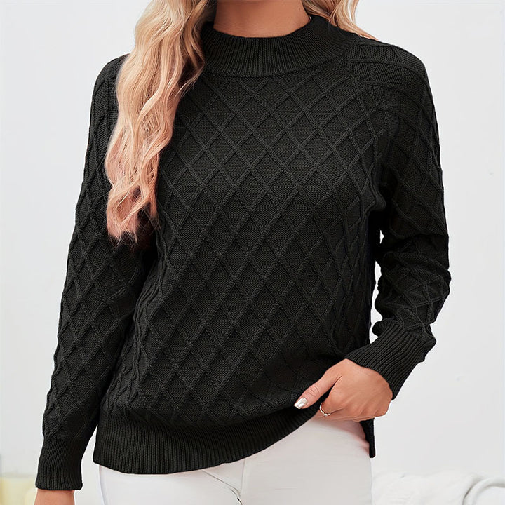 Damen Grobstrickpullover mit trendigem Rautenmuster und hohem Kragen Drune