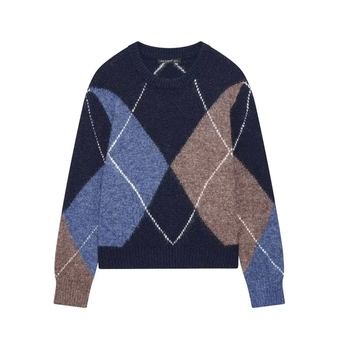 Damen Grobstrickpullover mit modernem Rautenmuster Drune