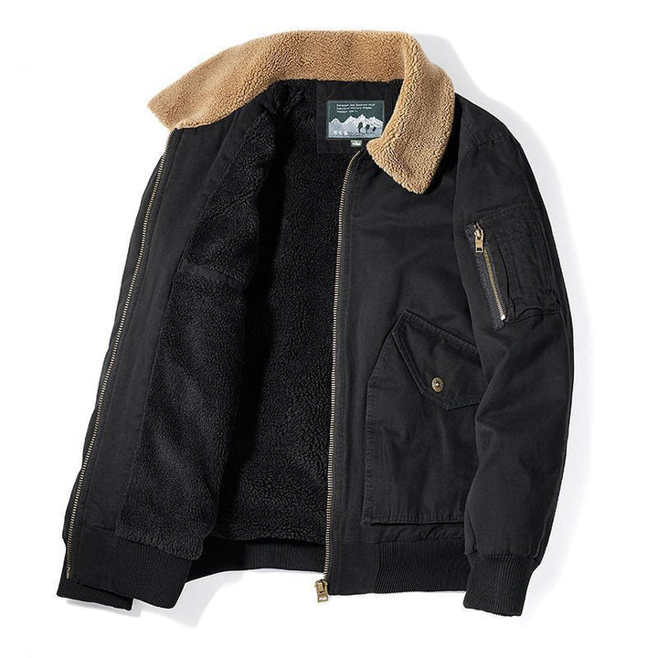 Herren Thermo-Canvasfliegerjacke mit durchgehendem Sherpa-Innenfutter und Pattentaschen Drune