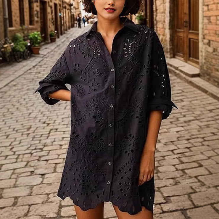 Damen Lässige Sommerbluse mit broderie anglaise Drune