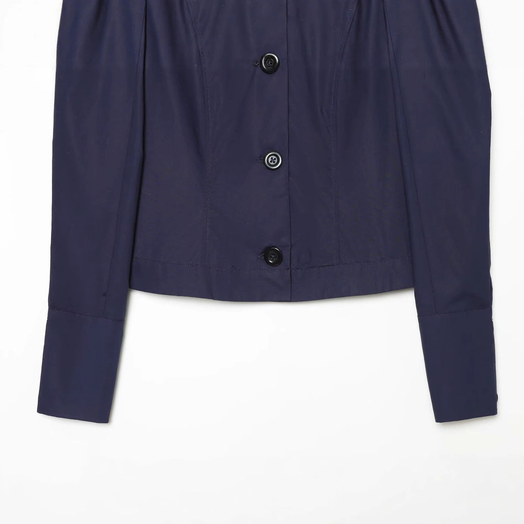 Damen Kurzblazer im Blouson‑Stil mit gerafften Schulterpartien und Knopfleiste Drune