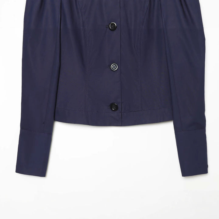 Damen Kurzblazer im Blouson‑Stil mit gerafften Schulterpartien und Knopfleiste Drune