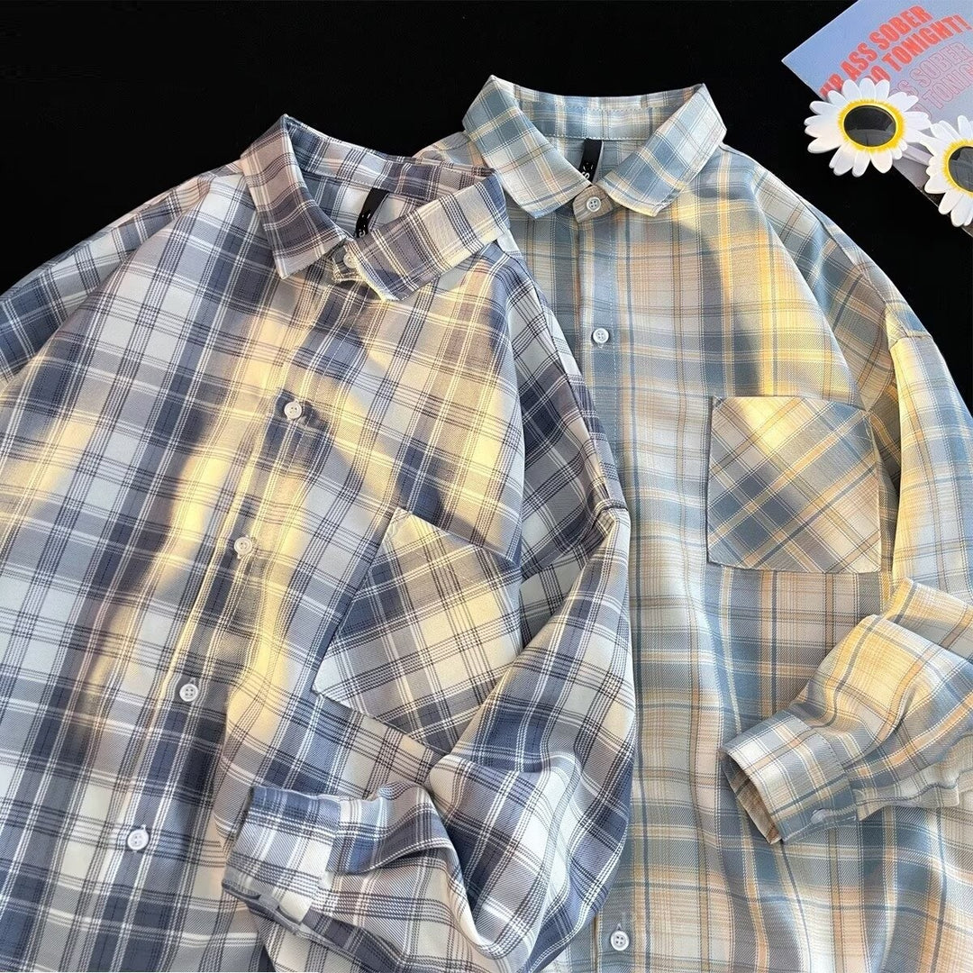 Herren Oversized Karo-Flanellhemd mit Brusttasche und Drop-Shoulder Drune