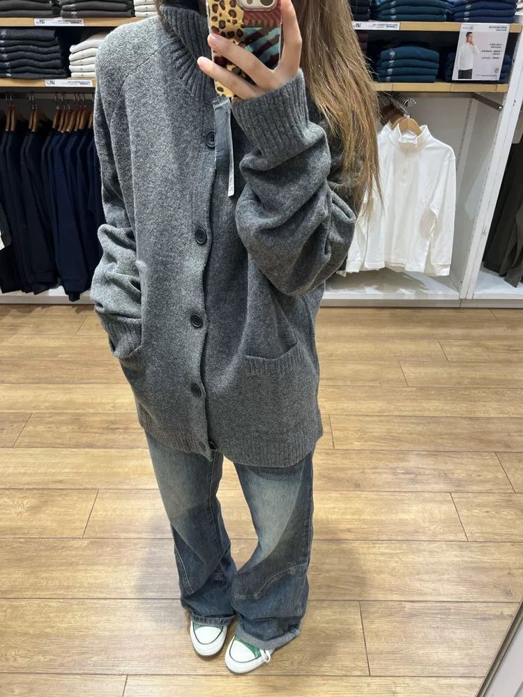 Damen Übergroße Strickjacke mit hohen Taschen Drune