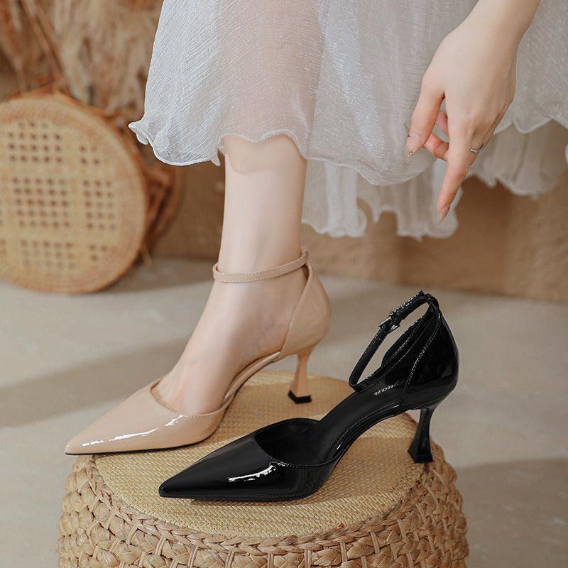 Damen elegante Stiletto-Pumps mit verstellbarem Riemen und glänzender Oberfläche Drune