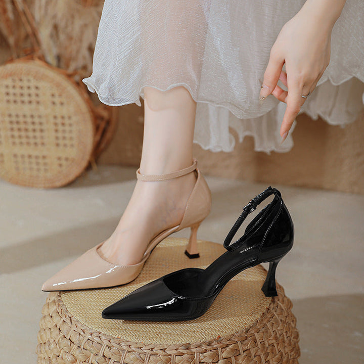 Damen elegante Stiletto-Pumps mit verstellbarem Riemen und glänzender Oberfläche Drune