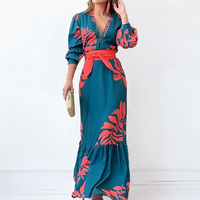 Damen Maxikleid mit eleganten Blumenmustern Drune