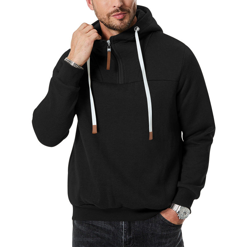 Herren Fleece-Halbzip-Hoodie mit Kapuze, Kordelzug und elastischen Bündchen Drune