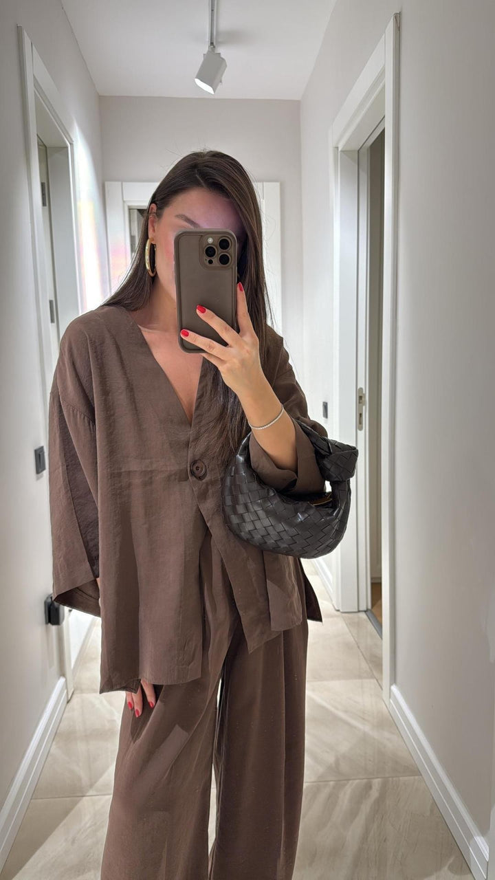 Damen lässiges Two-Piece Set mit oversized Schnitt und Knopfverschluss Drune